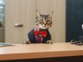 Pet cat working at reception. Concept of being receptionist. AI generated image