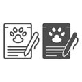 Pet checklist and pen line and solid icon, animal hospital concept, Veterinary pet health card sign on white background