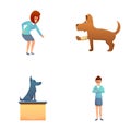 Pet clinic icons set cartoon vector. Medical staff and client with pet Royalty Free Stock Photo