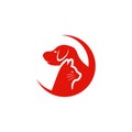 Pet clinic logo design template. cat and dog vector silhouette