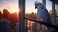 Pet cockatoo in a modern apartment, a sociable bird