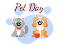 Pet day world holiday. Cute cartoon cat and dog characters. Funny pets puppy and kitten Royalty Free Stock Photo