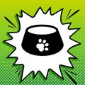 Pet dog bowl sign. Black Icon on white popart Splash at green background with white spots. Illustration