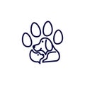 Pet dog and cat logo, pet\'s shop logo paw design with line art. vector icon. eps2