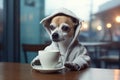 pet dog drink morning coffee cup