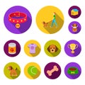 Pet dog flat icons in set collection for design. Caring for the puppy vector symbol stock web illustration. Royalty Free Stock Photo