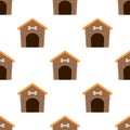 Pet Dog House Flat Icon Seamless Pattern