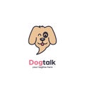 Pet dog talk logo icon with puppy dog head as bubble speak chat shape