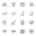 Pet dog training line icons set