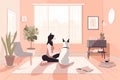 woman dog body sport cat training lifestyle yoga fitness cartoon home. Generative AI. Royalty Free Stock Photo