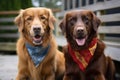 pet dogs with identical bandanas