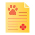 Pet examination document flat icon. Medical record color icons in trendy flat style. Animal health examination form