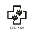 Pet First Aid. Cross and paw as heart. Veterinary clinic logotype. Flat line art style. Black and white variant Royalty Free Stock Photo