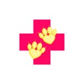 Pet First Aid. Red cross and paw as heart. Veterinary clinic logotype. Flat cartoon style Royalty Free Stock Photo