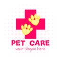 Pet First Aid. Red cross and paw as heart. Veterinary clinic logotype. Flat cartoon style Royalty Free Stock Photo