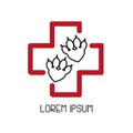 Pet First Aid. Red cross and paw as heart. Veterinary clinic logotype. Flat line art style Royalty Free Stock Photo