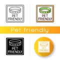 Pet friendly area sign icon. Domestic animals with collars allowed. Cats and dogs welcome, pets permitted public place Royalty Free Stock Photo