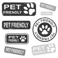 Pet friendly grunge stamp set, black isolated on white background, vector illustration. Royalty Free Stock Photo