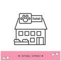 Pet friendly hotel line icon. Editable stroke