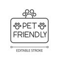 Pet friendly territory pixel perfect linear icon. Grooming salon, animals care service. Thin line customizable