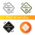 Pet friendly zone traffic sign icon. Domestic animals walking place, cats and dogs welcome territory. Pets permitted