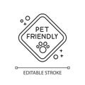 Pet friendly zone traffic sign pixel perfect linear icon. Animals walking place, welcome area. Thin line customizable