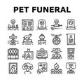 Pet Funeral Cemetery Collection Icons Set Vector