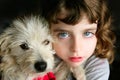 Pet and girl hug portrait blue eyes Royalty Free Stock Photo