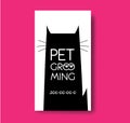 Pet grooming business card design template with cat silhouette.