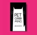 Pet grooming business card design template with cat silhouette.