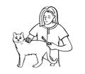 Pet grooming cat. Salon for animals. Doodle style animal and character hand drawn. Vector illustration. Royalty Free Stock Photo