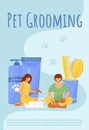 Pet grooming poster flat vector template