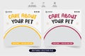 Pet grooming and veterinary shop promotional template design with round shapes. Pet shelter advertisement web banner vector for Royalty Free Stock Photo