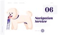 Pet Hair Salon Website Landing Page, Styling and Grooming Shop, Pet Store for Dogs. Tiny Character on Ladder Care of Cute Puppy