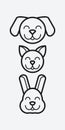 Pet heads. Smiling cute dog, cat and rabbit