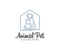 Pet Home Logo dog cat design vector template. Animals Veterinary clinic Logotype concept outline icon Royalty Free Stock Photo