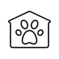 Pet house with paw print icon. Linear logo. Black simple illustration. Contour isolated vector image on white background. Symbol Royalty Free Stock Photo