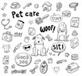 Pet icons doodle set, vector illustration. Royalty Free Stock Photo