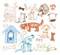 Pet icons doodle set, vector illustration. Royalty Free Stock Photo