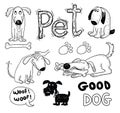 Pet icons doodle set, vector illustration. Royalty Free Stock Photo