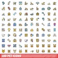 100 pet icons set, color line style Royalty Free Stock Photo