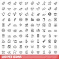 100 pet icons set, outline style Royalty Free Stock Photo