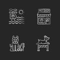 Pet industry chalk white icons set on black background