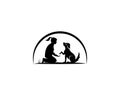 Pet and its master silhouette icon logo.