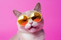 animal pet fashion cute sunglasses neon colourful portrait funny cat. Generative AI.