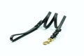 Pet leash of leather brass hook on white background.
