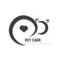 Pet logo with cat silhouette and heart shape. Set of veterinary clinic brands. Vet clinic or animal care concepts and clean logos Royalty Free Stock Photo