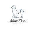 Pet Logo dog cat design vector template. Animals Veterinary clinic Logotype concept outline icon Royalty Free Stock Photo