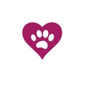 Pet love logo icon with animal footprint vector illustartion