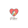 Pet lover logo, pet shop or shelter logo with dog and cat paw hi five inside love amour icon Royalty Free Stock Photo